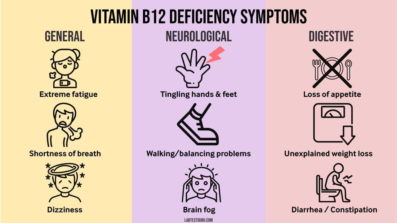 Common vitamin B12 deficiency symptoms. 