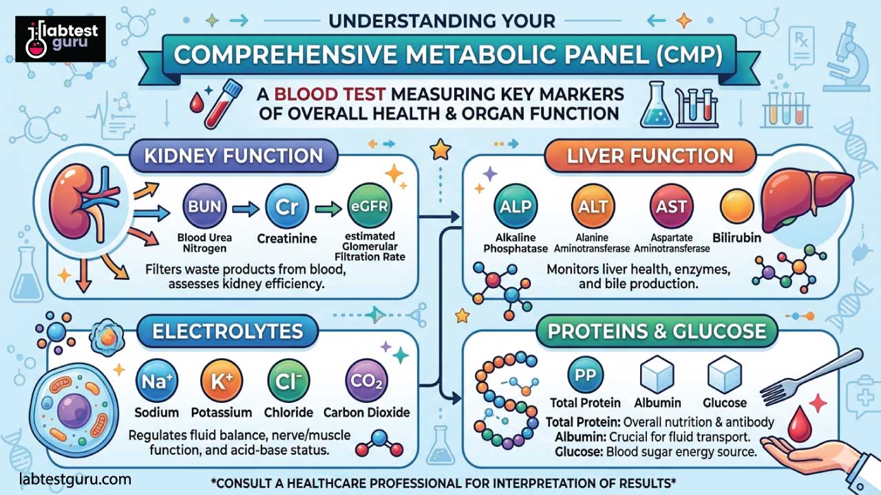The comprehensive metabolic panel (CMP) is a blood test measuring key markers of overall health and organ function