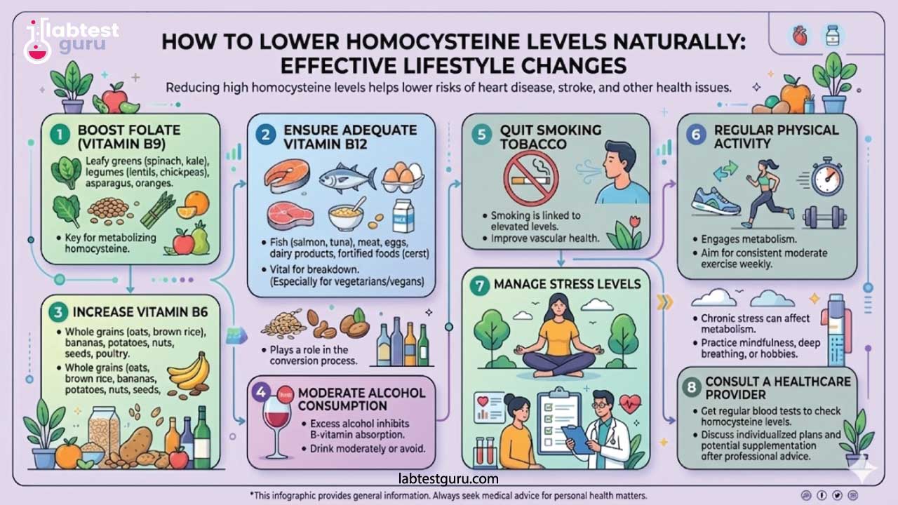 Taming high homocysteine levels is essentially a masterclass in B-vitamin management, as your body relies heavily on folate (B9), B12, and B6 to break this amino acid down efficiently. You can boost these levels naturally by filling your plate with leafy greens, legumes, and whole grains, while ensuring you're getting enough B12 from animal sources or fortified foods—a crucial step if you're following a plant-based diet. Beyond the plate, lifestyle habits like quitting smoking and moderating alcohol consumption are major wins, as both can hinder vitamin absorption and send homocysteine levels climbing. Throw in consistent moderate exercise and a solid stress-management routine to keep your metabolism humming, and you’ve got a solid blueprint for better vascular health. Just be sure to sync up with a healthcare provider for a blood test before you start any aggressive supplementation; it’s always better to measure twice and supplement once!