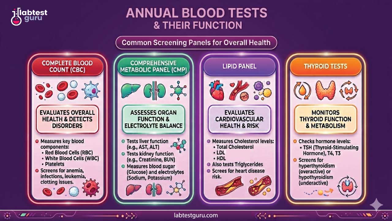 The "Big Four" blood test panels serve as the primary diagnostic map for assessing internal health, with the Complete Blood Count (CBC) examining cellular health to detect anemia or infection and the Comprehensive Metabolic Panel (CMP) evaluating real-time chemical balance, including kidney and liver function. Complementing these are the Lipid Profile, which measures cardiovascular risk through cholesterol and triglyceride levels, and Thyroid Testing, which monitors the metabolic "thermostat" of the body via hormones like TSH. Together, these tests allow clinicians to transition from viewing isolated symptoms to understanding the integrated physiological trends that define a patient's overall well-being.